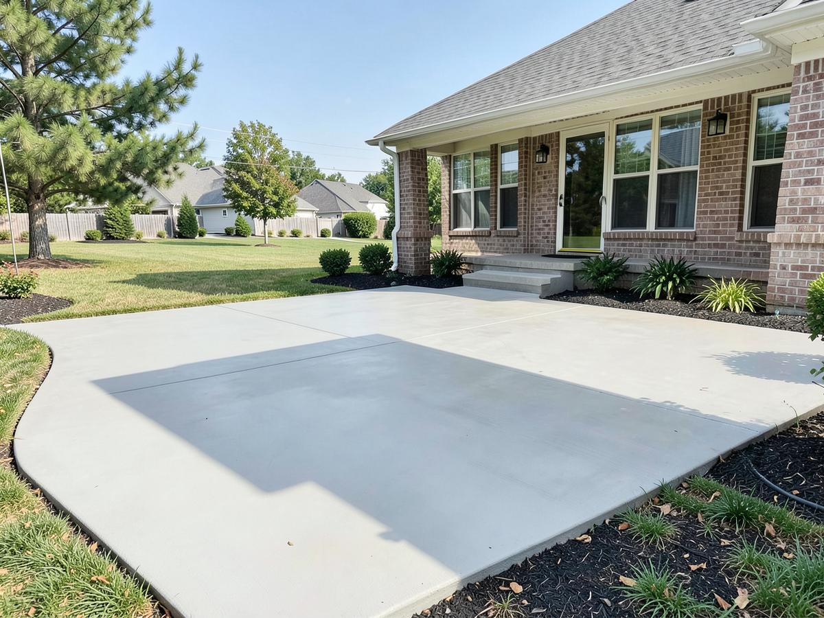 Newly poured concrete patio at a residential home